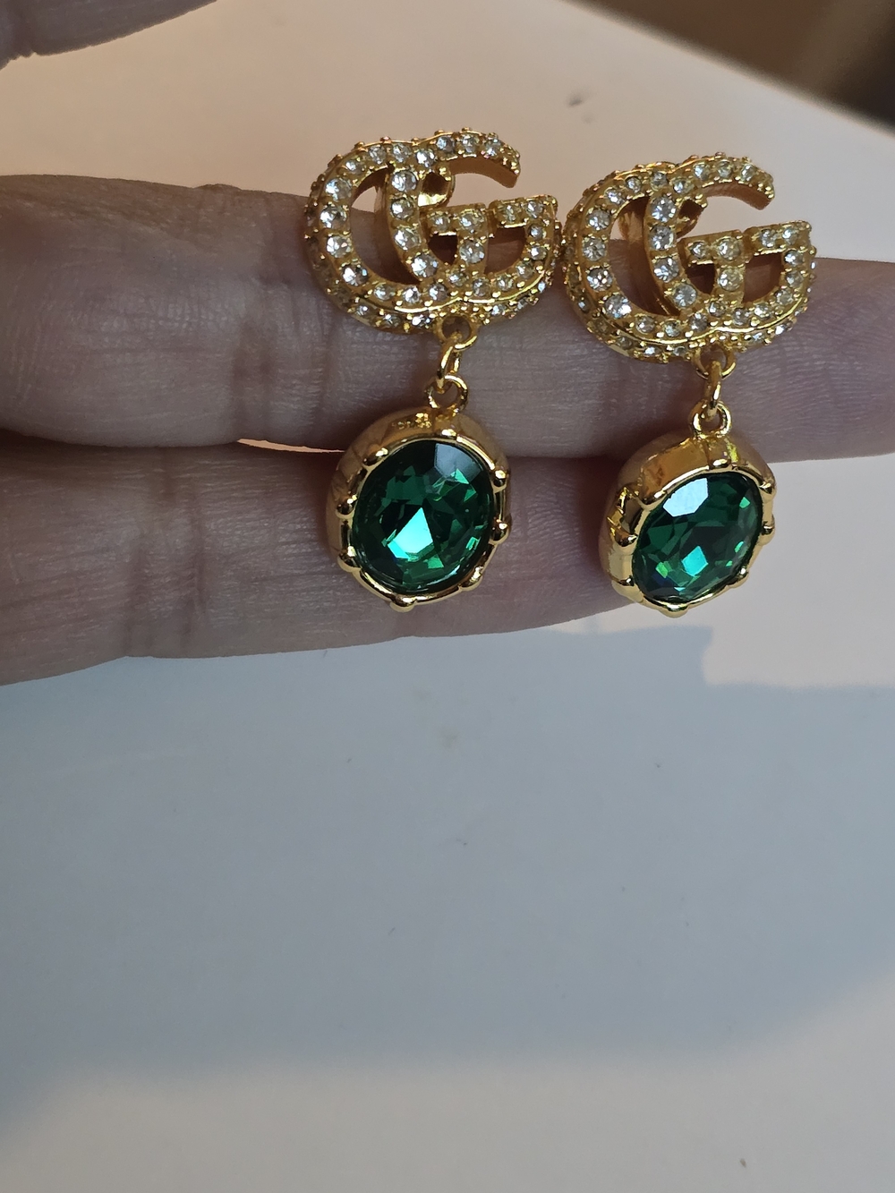Gucci 18kgpGold-Tone Earrings with Emerald Green Gem Drops